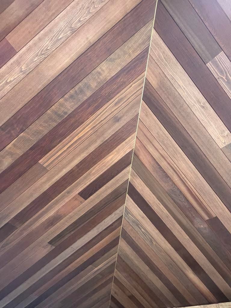 Close-up of chevron timber cladding detail