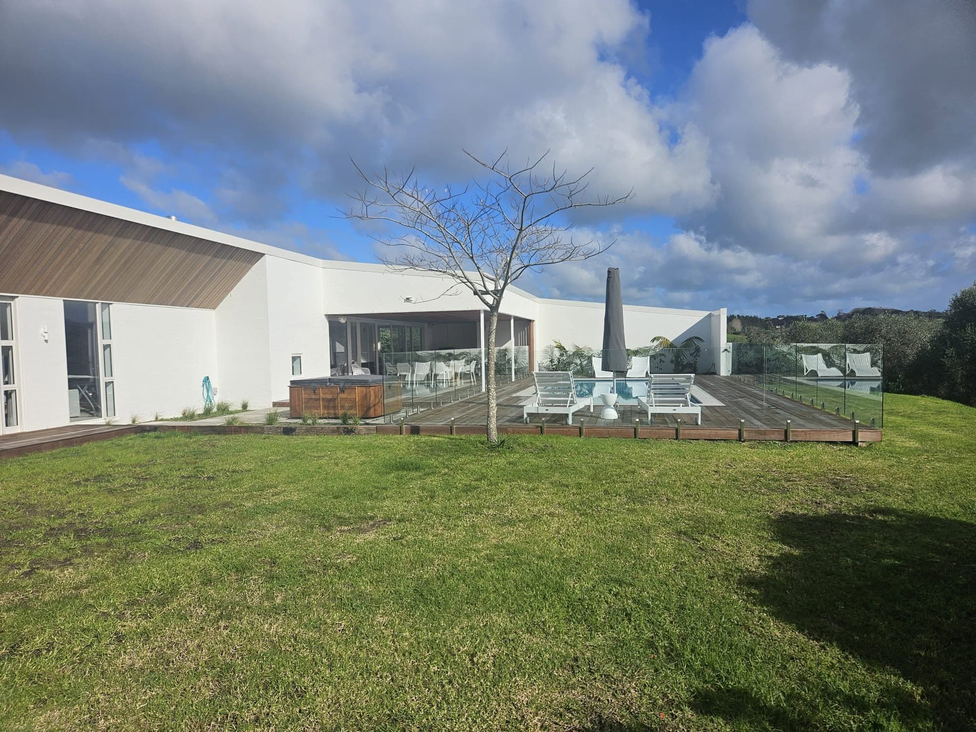 Completed modern home with pool and deck